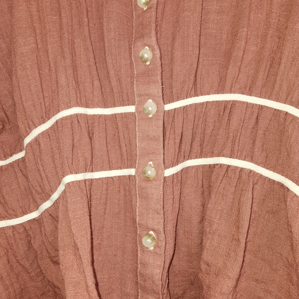 Free People Morrison Shirt Brown Button Down With Tie Cropped Back Size S Cotton
